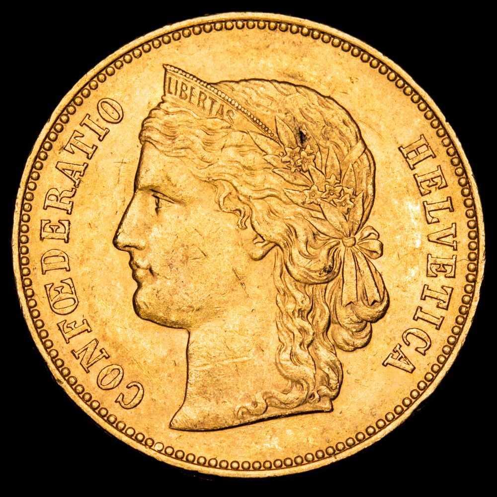 Suiza. 20 Francos. (6,45g.). Berna ·B. 1893. KM-31.3. XF+.