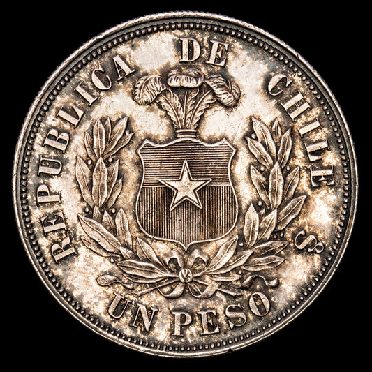 República de Chile. 1 Peso. (25,02 g.). Santiago. 1889. KM-142.1. SC-. Brillo original.