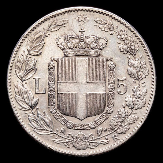 Italia – Umberto I. 5 Liras. (25,01 g.). Roma. 1879. Pogani – 590. MBC+.