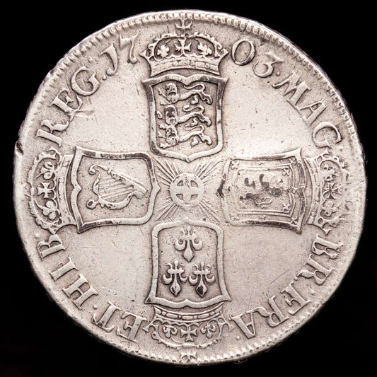 Gran Bretaña – Ana. 1/2 Corona. (14,9 g.). Vigo. 1703. KM-518.2. MBC-.