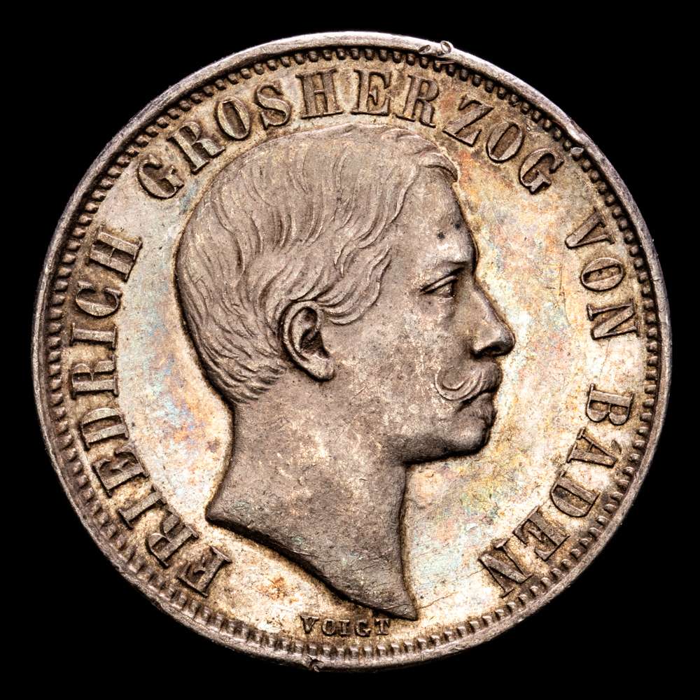 Alemania – Friedrich I. 1/2 Gulden. (5,29 g.). 1860. AKS126. SC-. Bella pátina. Gran parte de brillo original.