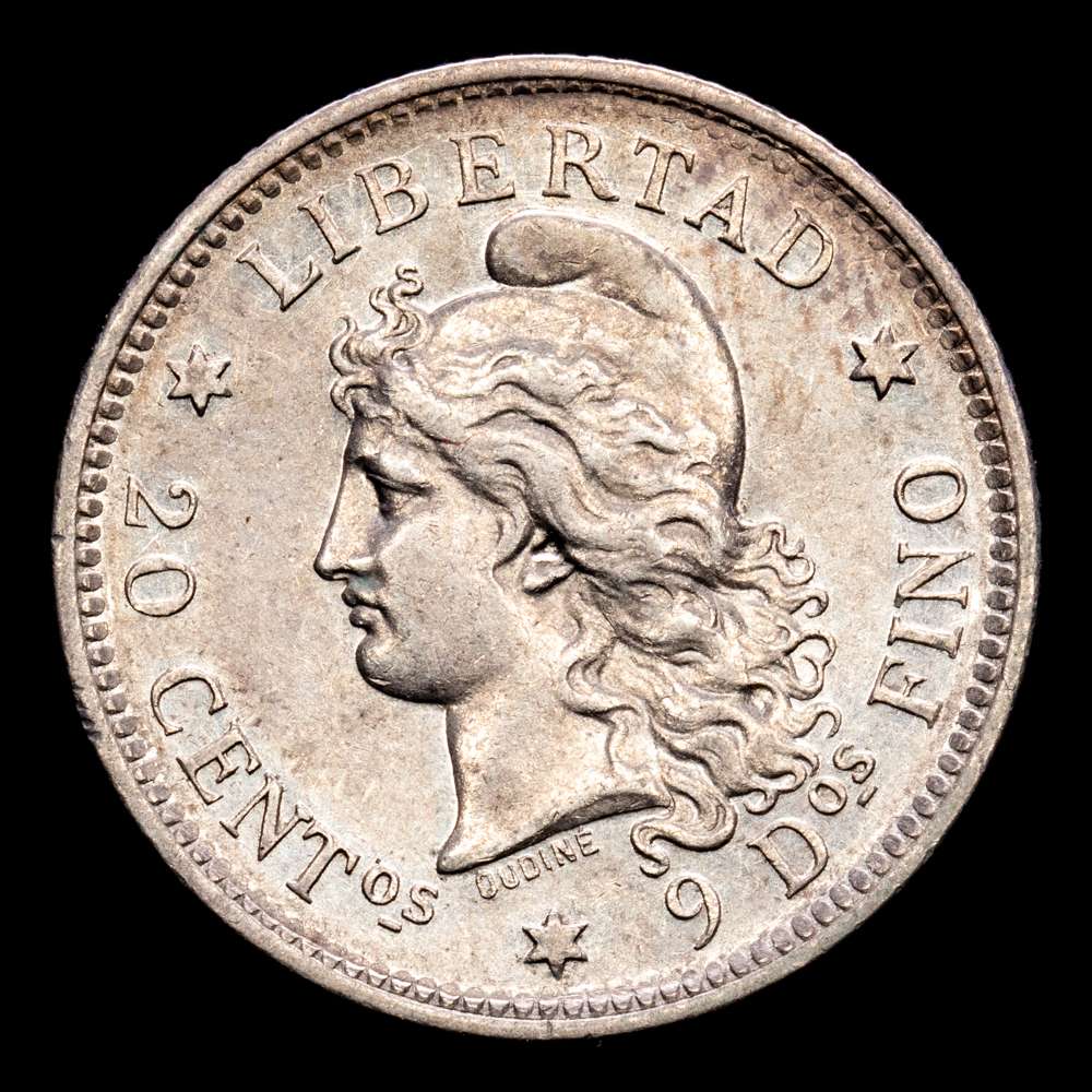 Argentina. 1882. 20 centavos. (KM. 27). AG. 4,91 gramos. EBC.