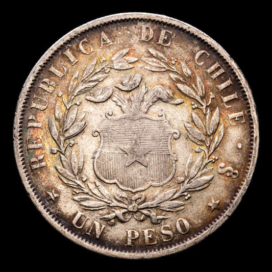 República de Chile. 1 Peso. (24,65 g.). Santiago. 1855. KM-129. MBC+. Bella pátina de monetario antiguo.