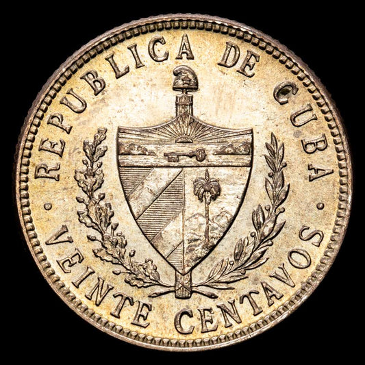 Cuba. 20 Centavos. (5 g.). Cuba. 1948. KM-13,2. UNC. Escasa así. Tono.