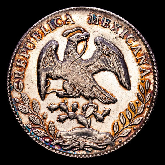 8 Reales. 1893. CULIACÁN. A.M. 27,24 grs. AR. Pátina irisada. KM-377.3. EBC.