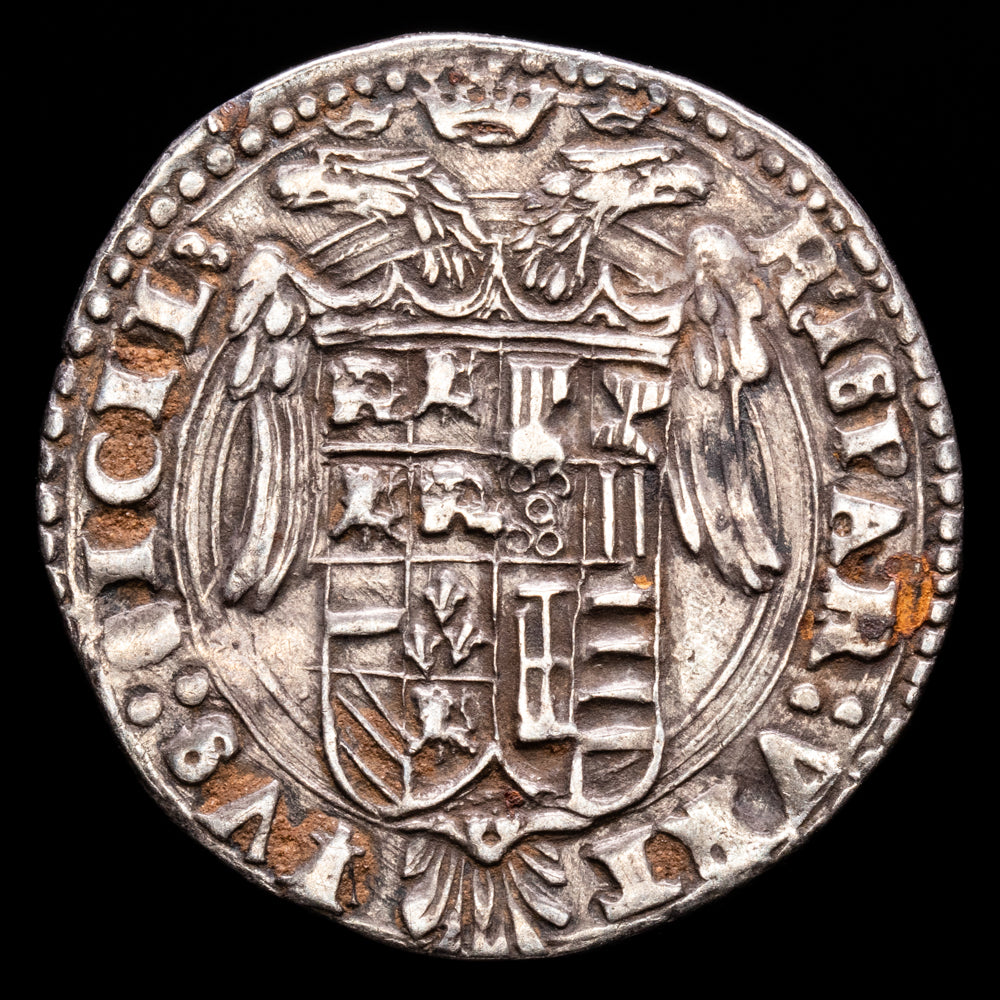 Nápoles – Carlos V. 2 Carlinos. (6,19g.). VTI-?. VF+. Escudo grande.