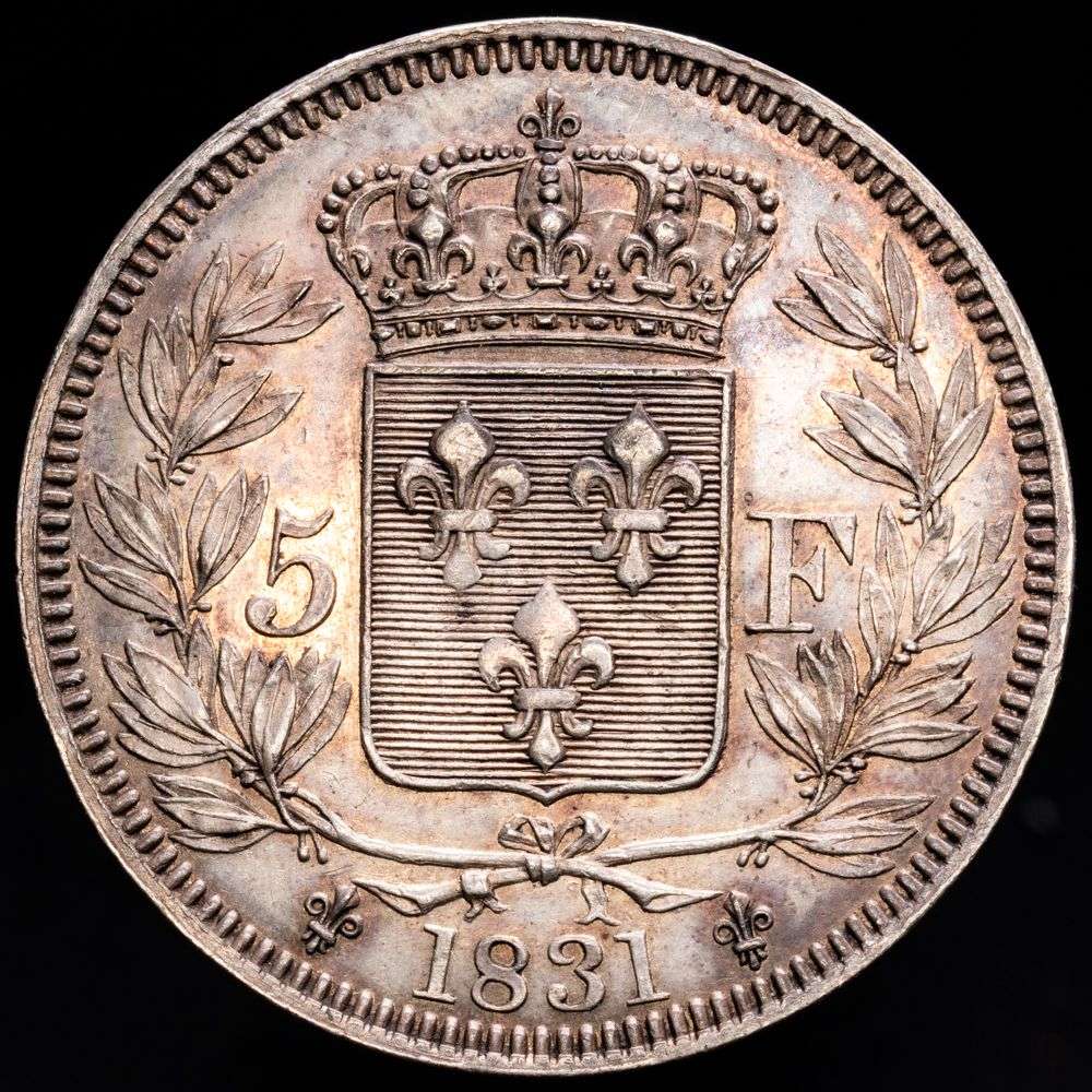 Francia – Enrique V. 5 Francs. (24,63 g.). 1831. KM-35. UNC-. Restos de brillo original. Hermosa pátina.