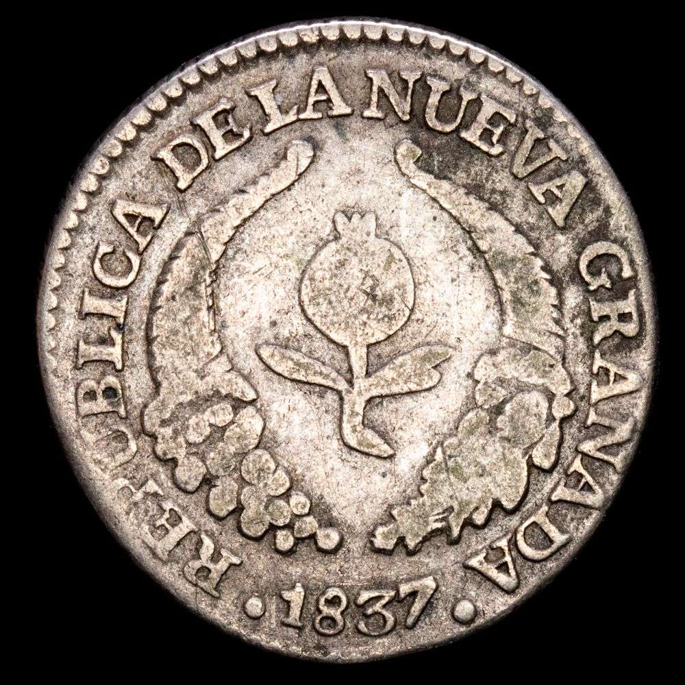 República de Colombia – 1 Real (2,51 g.). Bogotá. 1837. Ensayador R·S. VF. Rara.