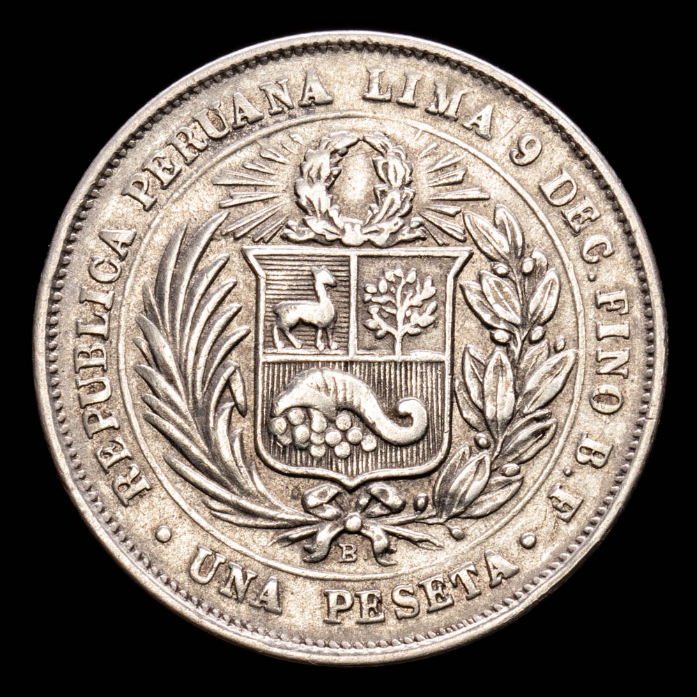 República de Perú. 1 Peseta. (4,9 g.). Lima. 1880. KM-200.2. VF+.