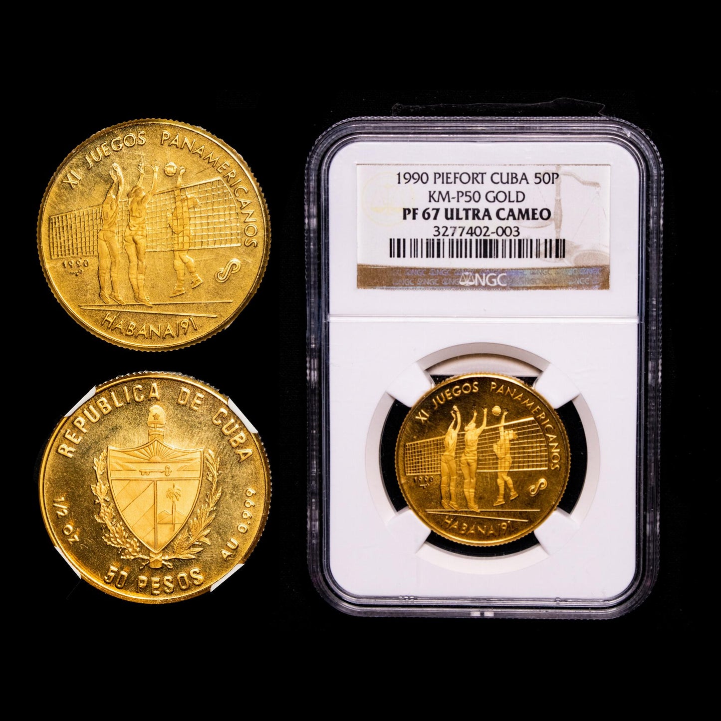 Cuba – 50 pesos  (15,55 g.). 1990. XI Juegos Panamericanos. Voleibol. AU. Piefort. KM-323.