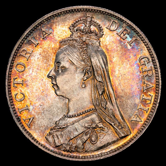 Reino Unido – Victoria. Doble florín. (22,64 g.). Londres. 1887. KM-763. UNC-. Brillo original. Preciosa pátina