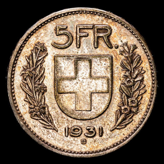 Suiza. 5 Francs. (14.97 g.). Berna. 1931. KM-40. VF+. Pátina