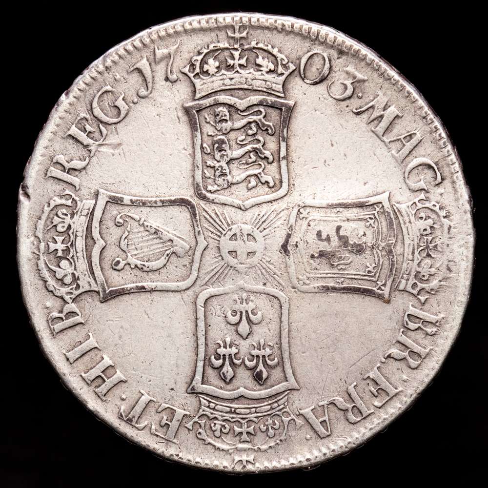 Gran Bretaña – Ana. 1/2 Corona. (14,9 g.). Vigo. 1703. KM-518.2. MBC-.