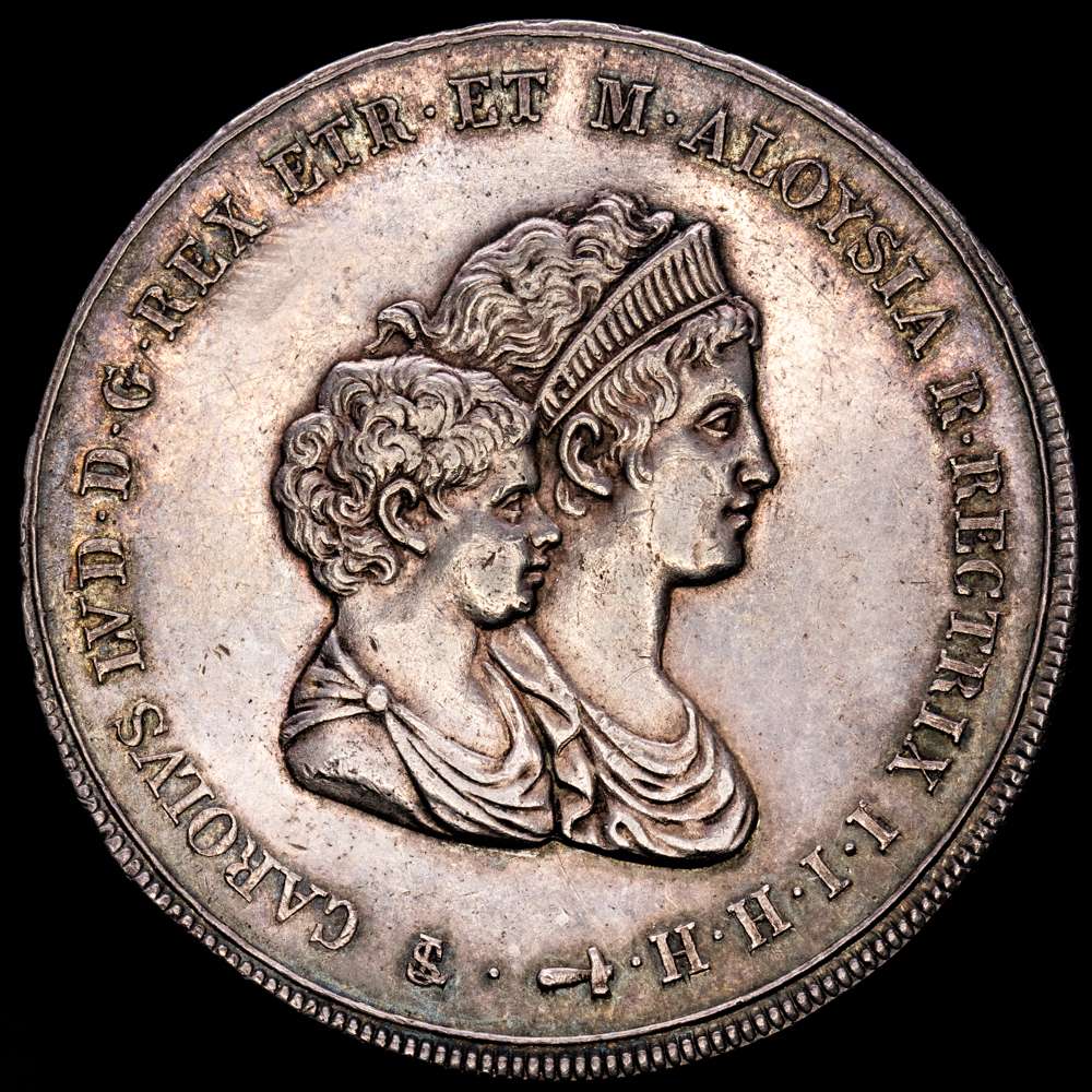 Italia – Estados italianos FIRENZA Carlo Ludovico Borbone et Maria Luigia (Scudo da 10 Lire Fiorentine), 1807. AG 39,13g. Excelente. Bella pátina.
