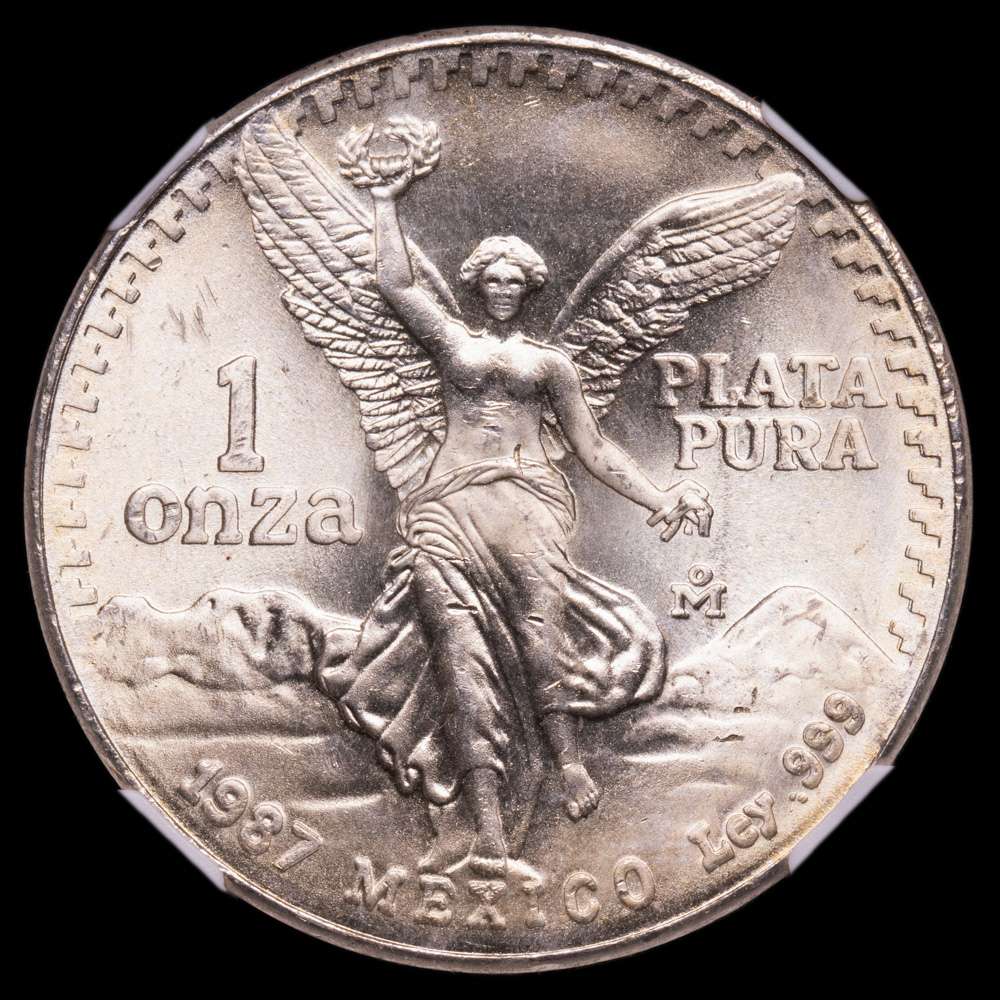 Estados Unidos Mexicanos. 1 Onza. (31,1 g.). México. 1987. KM-494. Encapsulada por NGC como MS64.