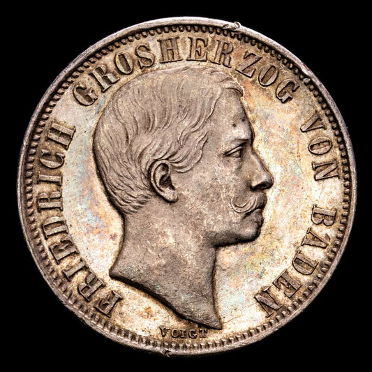 Alemania –  Friedrich I. 1/2 Gulden. (5,29 g.). 1860. AKS126. SC-. Bella pátina. Gran parte de brillo original.