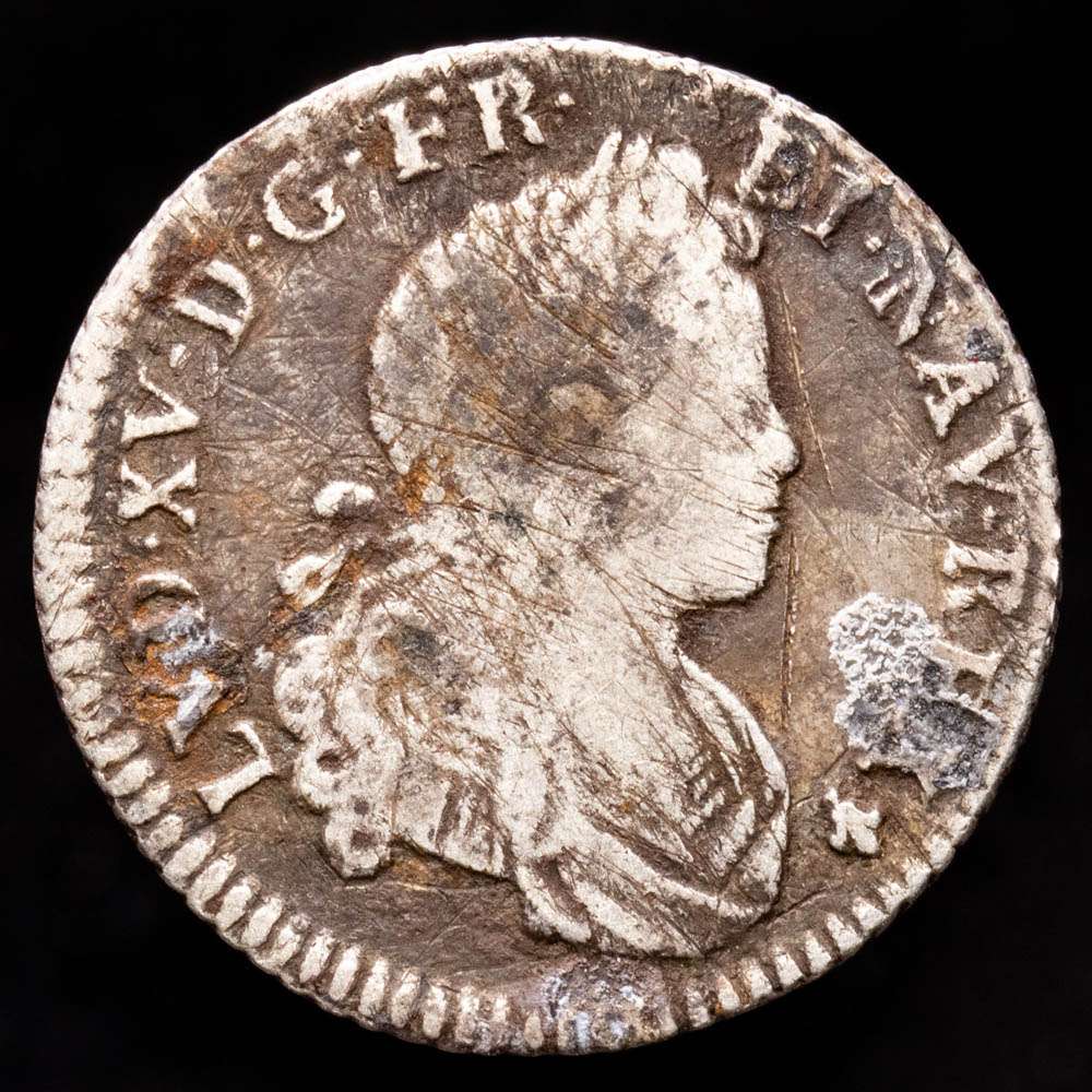 Francia – Luis XV. 20 Sols. (3,88 g.). Burdeos. 1720. K. GAD-295. MBC. “20 Sols de Navarra”