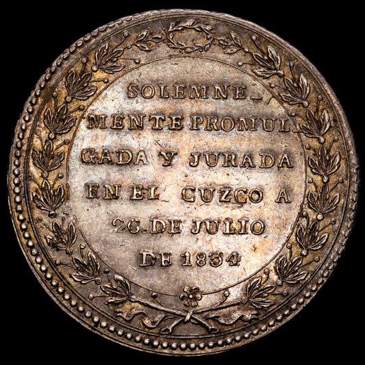 Perú. Medalla de proclamación. (25,51 g.). 1834. UNC-. Hermoso tono iridiscente.