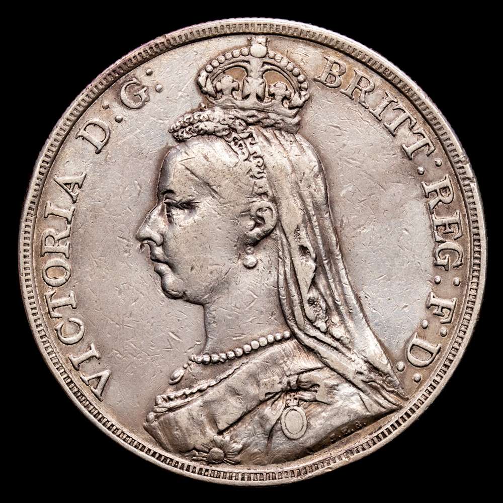 Gran Bretaña – Victoria. 1 Crown. (28,01 g.). 1889. KM-765. MBC. Golpe en canto. Pequeñas marcas.