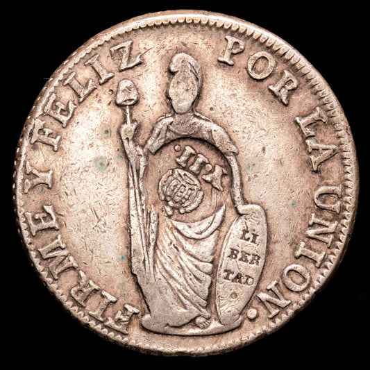 República de Perú. 8 Reales. (26,66 g.). Lima. 1835. Ensayador M·J. KM-142.3. VF+. Resello de Filipinas – Y II