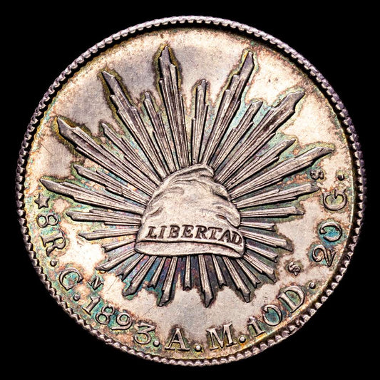 8 Reales. 1893. CULIACÁN. A.M. 27,24 grs. AR. Pátina irisada. KM-377.3. EBC.