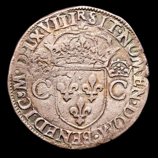 Francia – Carolus VIII. Teston 2º Tipo. (9,44 g.). Toulouse. 1568. DY-1063. MBC+. Pátina. Bello ejemplar