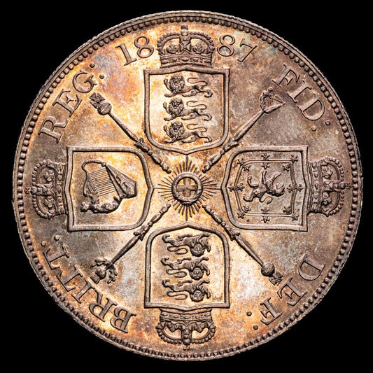 Reino Unido – Victoria. Doble florín. (22,64 g.). Londres. 1887. KM-763. UNC-. Brillo original. Preciosa pátina