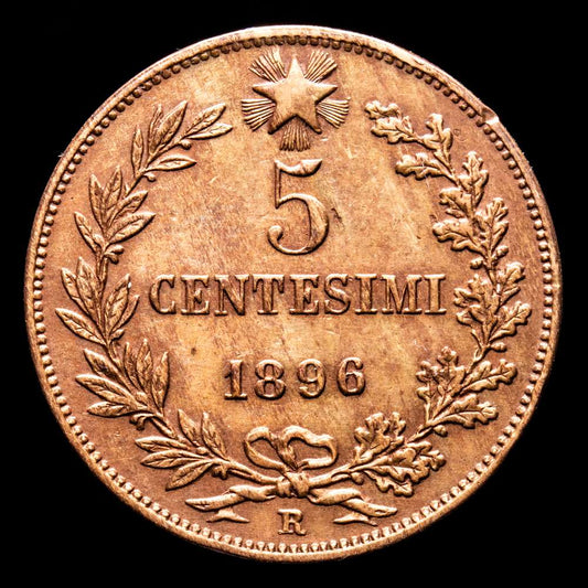 Italia – Umberto I. 5 Centesimi. (4,97 g.). Roma. 1896. MONT-66. EBC-. Limpiada
