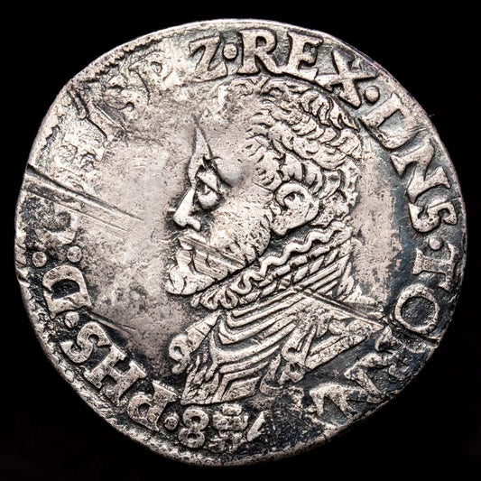 Paises Bajos – Felipe II. 1/5 de Escudo. (6,5 g.). Condado de Tornai. 1584. VTI-919. MBC. Raya en A: Condado de Tournai. Escasa.