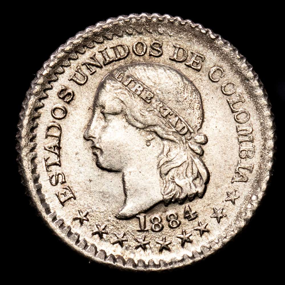 Colombia. 5 Centavos. (1,24 g.). Bogota. 1884. KM-174A.1. XF+.