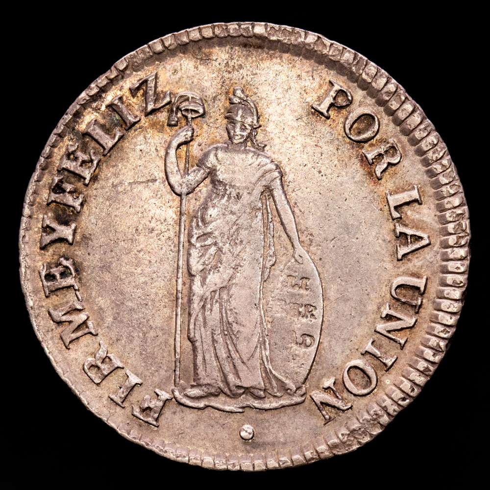 Perú. 2 Reales. (6,48 g.). Lima. 1827. J·M. KM-141.1. EBC-. Escasa