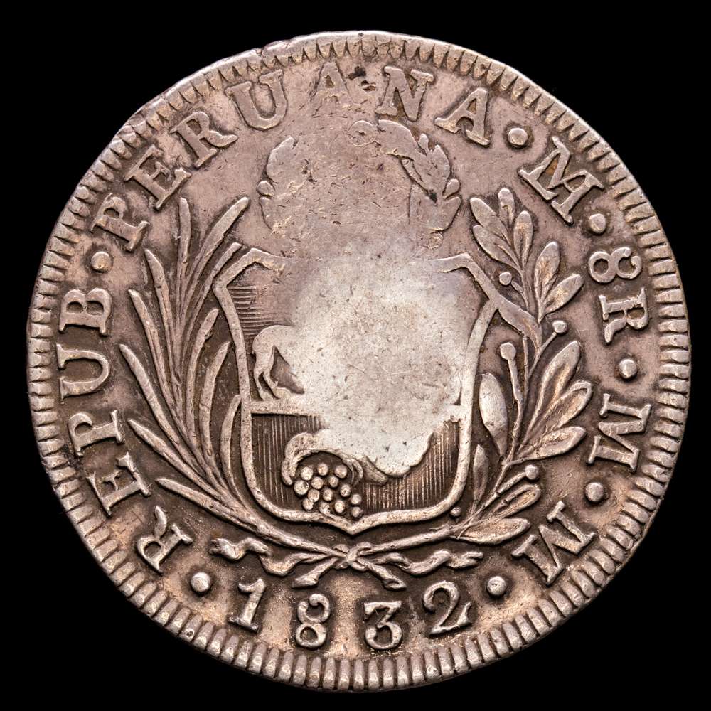 República de Perú. 8 Reales. (26,53 g.). Lima. 1832. Ensayador M·M. KM-142.3. VF+. Resello de Filipinas – Y II