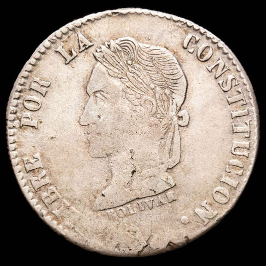 Bolivia. 4 Soles. (13,64 g.). Potosí. 1859. Ensayador F·J. KM-123.3. VF. La A de Bolivar es una V invertida
