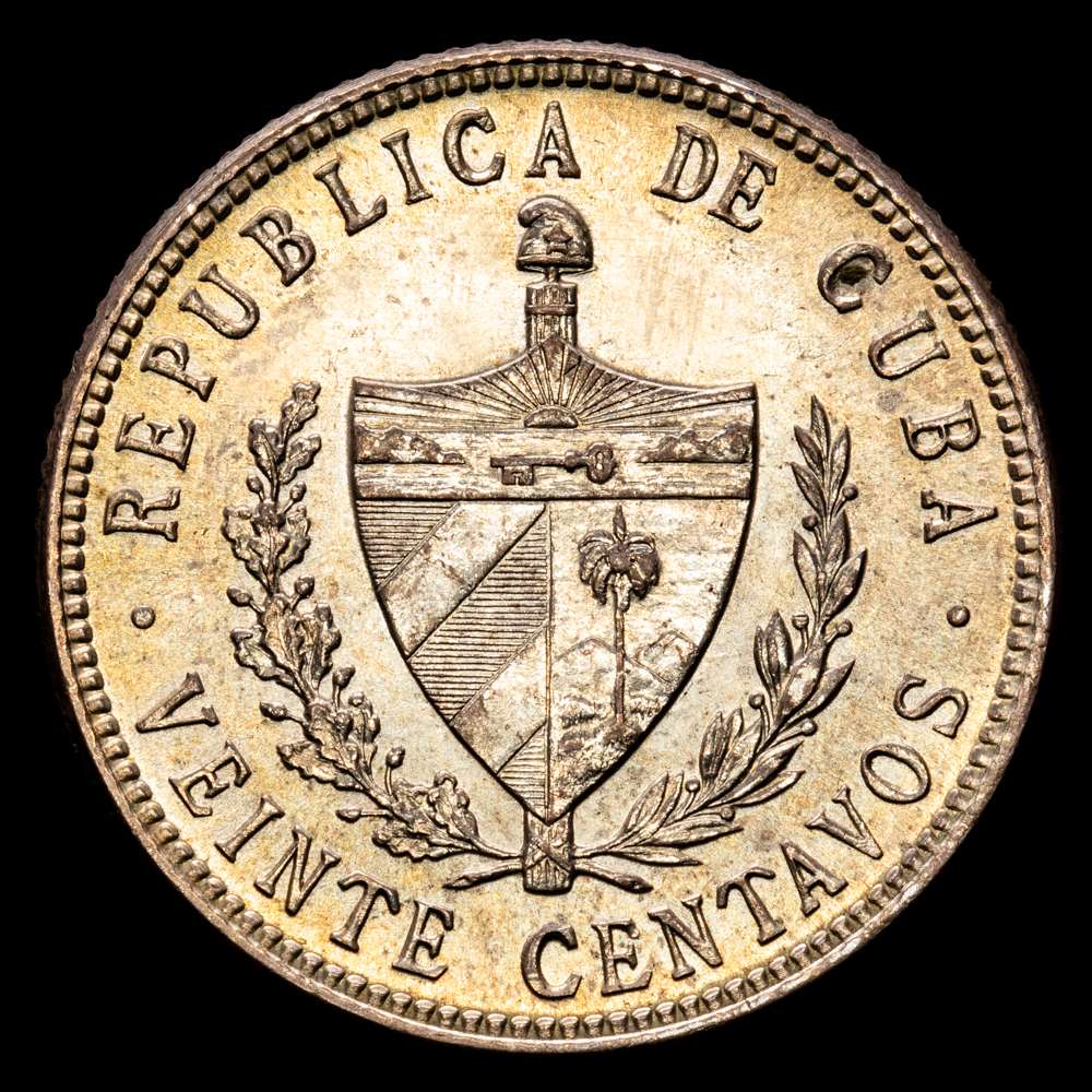 Cuba. 20 Centavos. (5 g.). Cuba. 1948. KM-13,2. UNC. Escasa así. Tono.