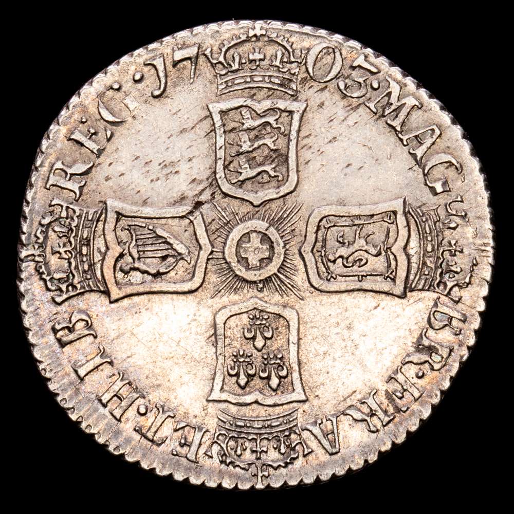 Gran Bretaña – Ana. 6 Pence. (3,05 g.). Vigo. 1703. KM-561.1. EBC. Buen tono.